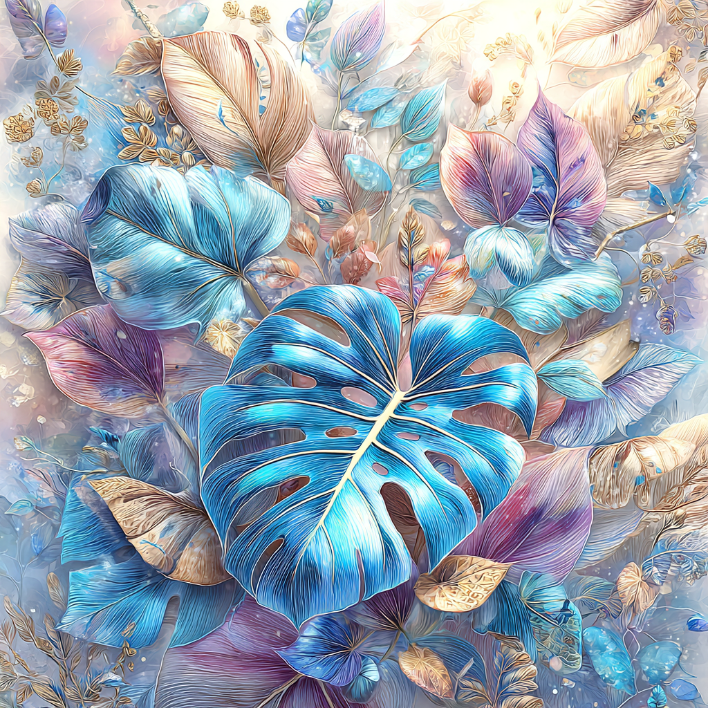 Azure Leaves by Lisa Morgan Ai - 80 x 80