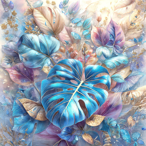 Azure Leaves by Lisa Morgan Ai - 80 x 80