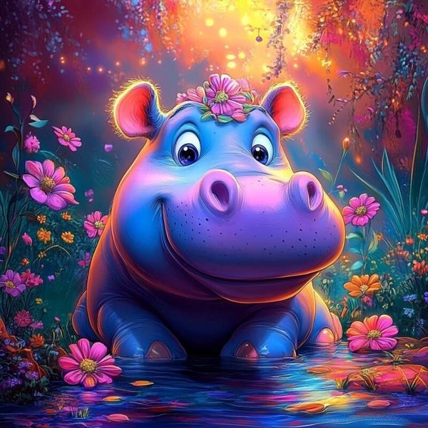 Sweet Flower Hippo by DPK - 70x70