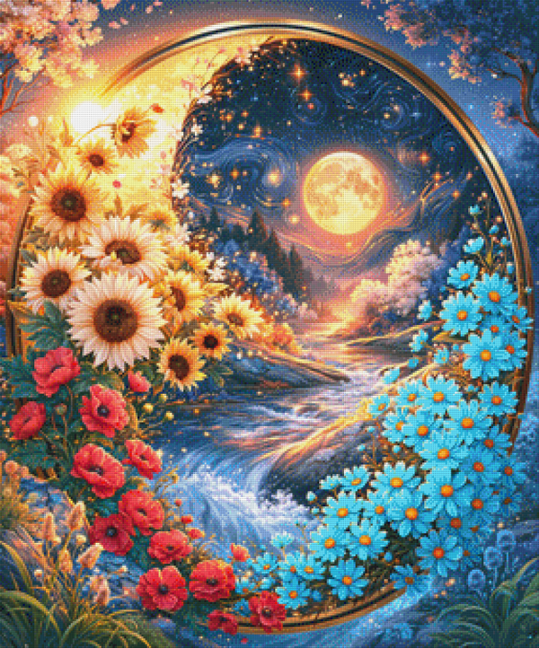 Sun & Moon Garden by Lisa Morgan AI - 70 x 84 - 286 Farben