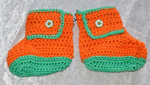 Baby Schühchen Schuhe gehäkelt 9,5 cm (ca. 4-6 Monate) *orange grün*