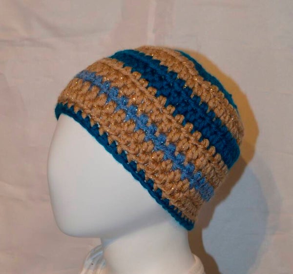 Mütze Häkelmütze normal Glitzer  KU 40-44 *petrol, blau, hell braun Glitzer*