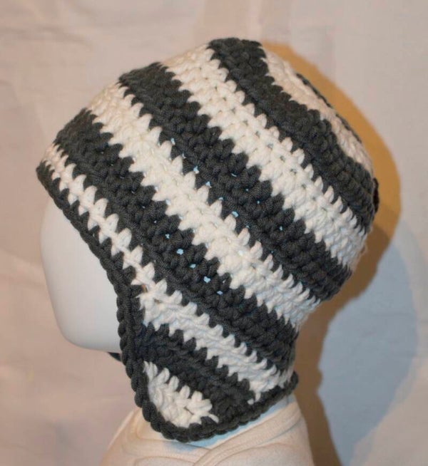 Mütze Ohrenmütze Häkelmütze Ohren  KU 45-49 *grau weiß*