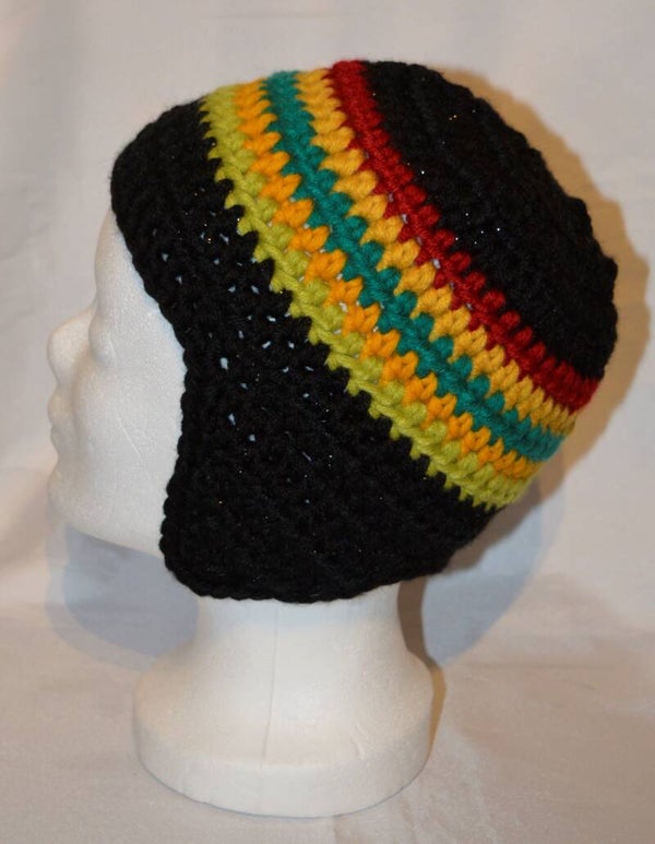 Mütze Ohrenmütze Häkelmütze Ohren Glitzer KU 50-54 *schwarz bunt Glitzer*