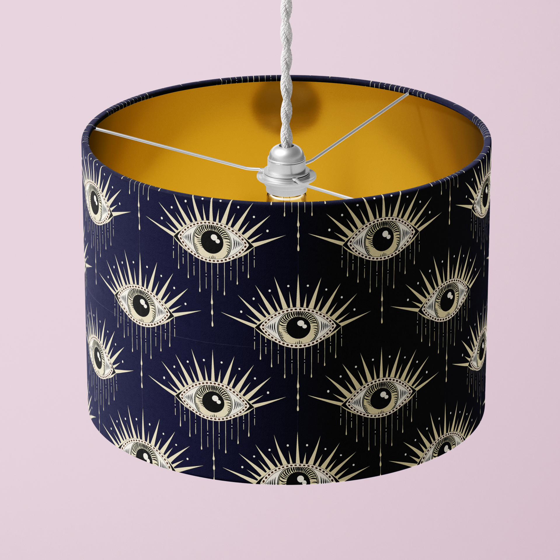 WHIMSIGOTH EVIL EYE VELVET CEILING PENDANT WITH A CHOICE OF GOLD OR WHITE LINING