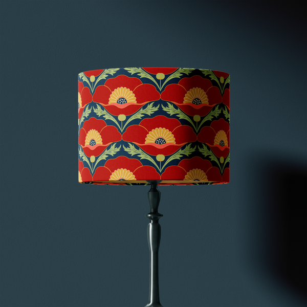 ART DECO POPPY VELVET LAMP SHADE WITH A CHOICE OF GOLD OR WHITE LINING