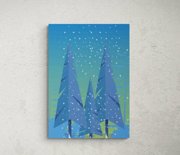 ARBRES en pointe, fond bleu