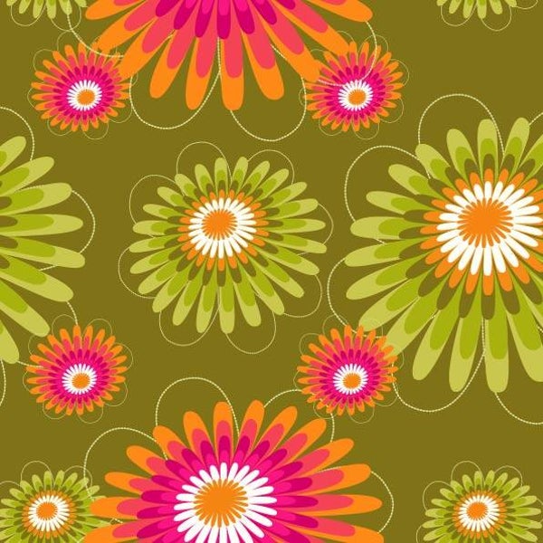 FLEURS MOTIF sur fond vert