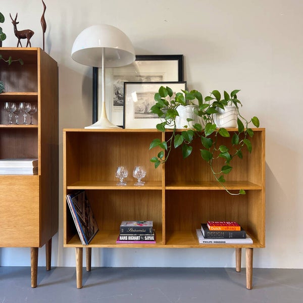 Vintage open boekenkast, dressoir, eiken