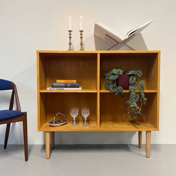 Vintage open boekenkast, eiken