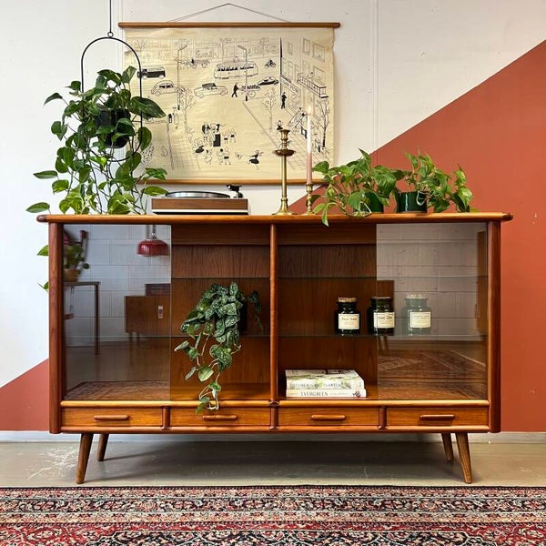 Vintage vitrinekast, highboard, Deens