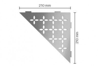 Tablette d'angle triangulaire SCHLÜTER SHELF-E-S1 D5 - design Floral - en acier inoxydable brossé L. 210 x l. 210 mm
