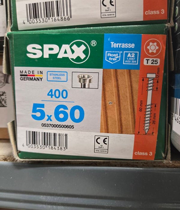 SPAX  Vis de terrasse Torx à tête cylindrique - inox A2 - Ø 5x60 mm - boîte de 400 pcs