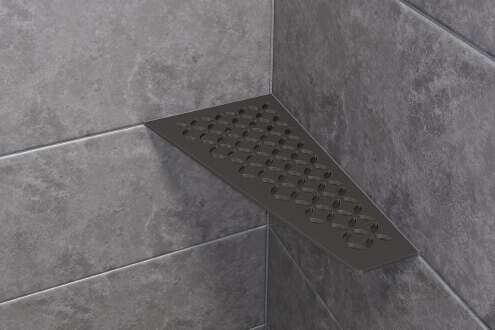 Tablette d'angle rectangulaire SCHLÜTER SHELF-E-S3 D5 - design Floral - en aluminium finition structurée gris anthracite L. 295 x l. 154 mm