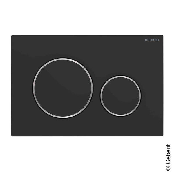 Geberit 115882141 Sigma 20 Chasse à 2 débits pour Commande par l'avant et Plaque + Boutons Noir Mat, Bandes chromées
