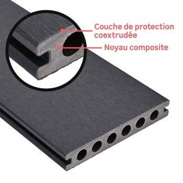 Lame terrasse composite HIMYA NATERIAL anthracite, L.240 x l.14.2 cm x Ep.22 mm noir