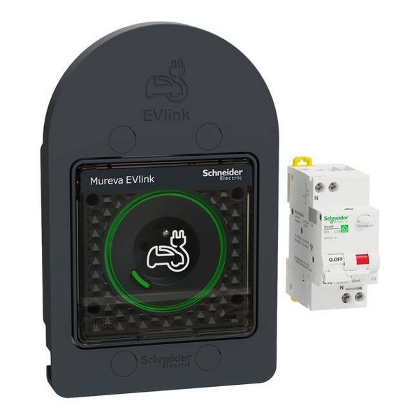 Schneider - mureva - kit prise saillie de recharge véhicule électrique + disjoncteur différentiel 20a - réf : mur36016