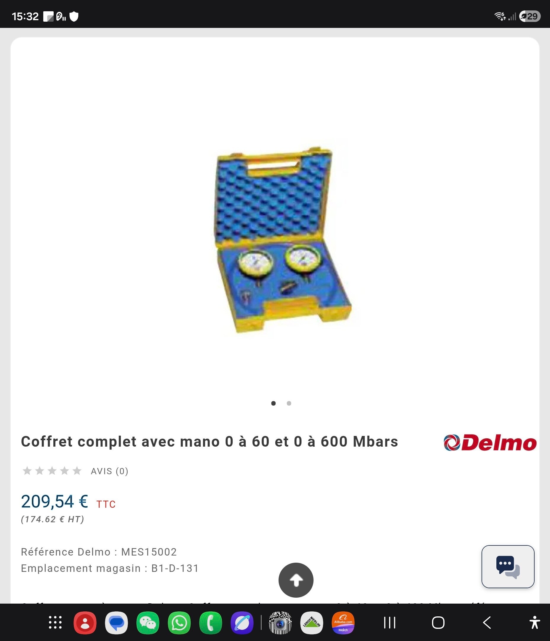 Coffret complet avec mano 0 à 60 et 0 à 600 Mbars