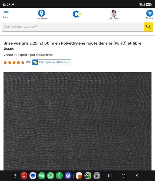 Brise vue gris L.25 h.1,50 m en Polyéthylène haute densité (PEHD) et fibre tissée