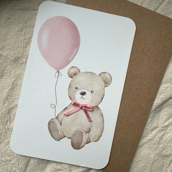 Kaart | Beer met roze strikje