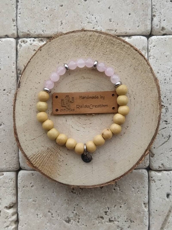 Rozenkwarts - Woodbracelet