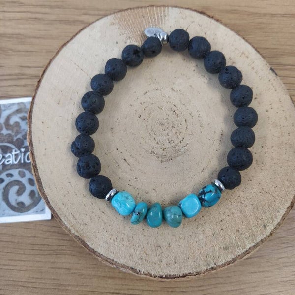 Turkoois/ Lavasteen armband, (heren)