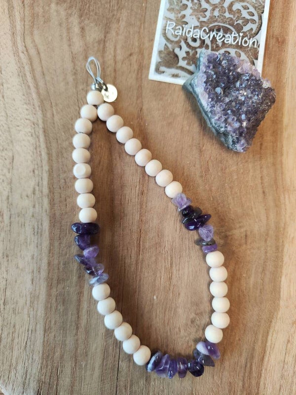 Phone cord - Amethist naturel hout