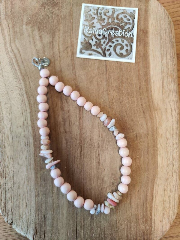 Phone cord- Roze Opaal met rozenhout