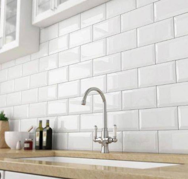 Metrotegel wit glans 10x20 cm