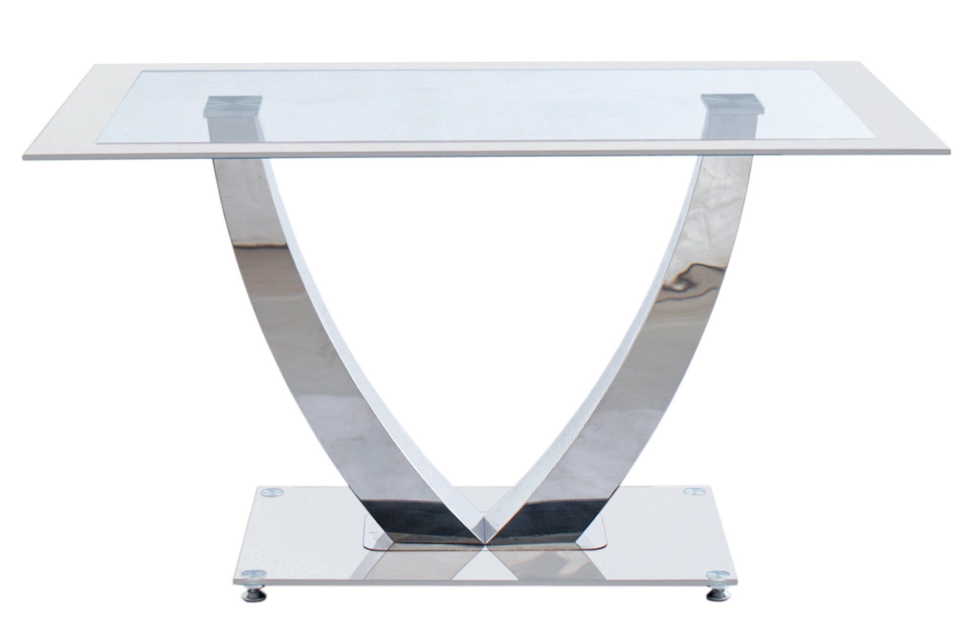 MESA COMEDOR DUBAI CRISTAL BLANCO / CROMO.