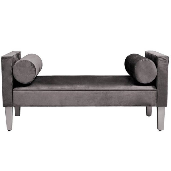 Banqueta Pie De Cama Madera/tela Gris Poliéster 113x53x52cm, Alt.asiento:33cm