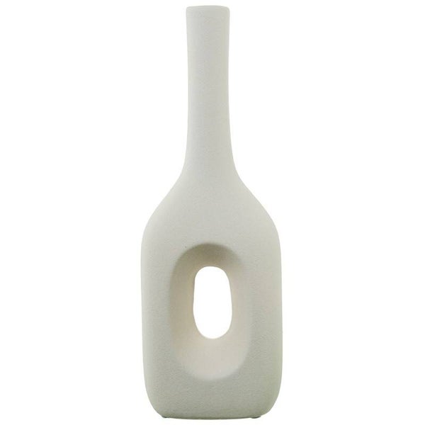 Jarron Ceramica Agujero 33cm Crema Rugosa 12x9x33cm