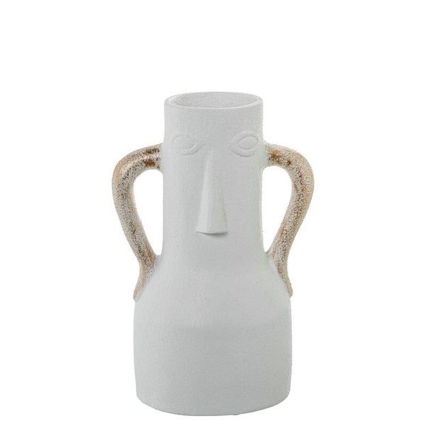 Jarrón Cerámica 30cm Blanco Rostro C/asas Doradas 19x15x30cm