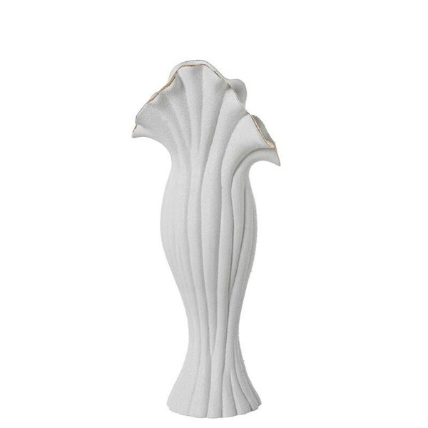 Jarrón Cerámica 46cm Blanco Arena/dorado 19x12x46cm