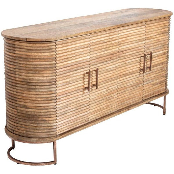 Aparador Madera Mango 4 Puertas Patas Metal Dorado 153x43x77cm