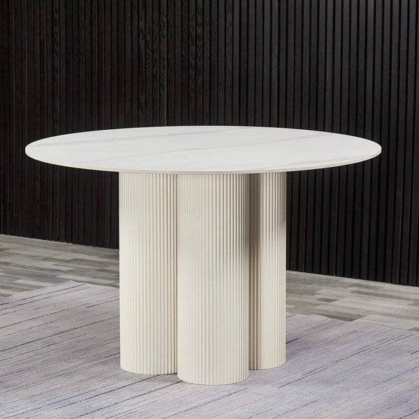 Mesa Comedor Cerámica C/base Madera Dm Beige +95083 Ø120x76cm Grosor Tab:11mm
