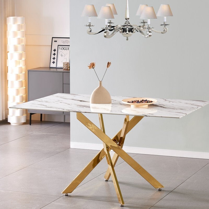 Mesa Comedor Cristal/mármol Artificial +95085 Patas Acero Do 150x90x76cm Cristal Temp.10mm