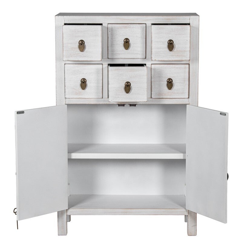 Mesa Entrada C/6 Cajones Y 2 Puertas Madera Blanca Decapé 63x26x100cm Dm+paulownia