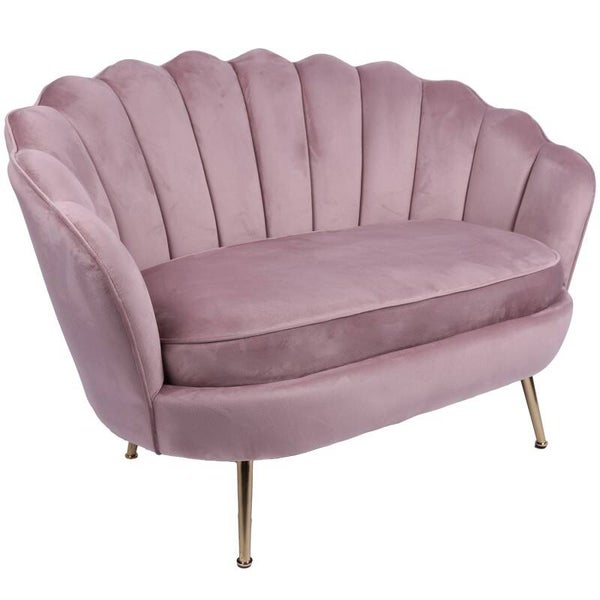 Sofá 2 Plazas Terciopelo Malva Patas Metal Doradas 129x76x87cm Alt. Asiento:46cm
