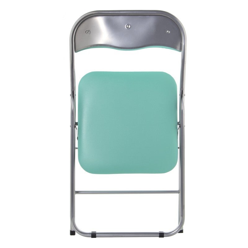 Silla Plegable Metal Asiento Verde Polipiel Acolchado 44x46x78cm, Alt.asiento:44cm