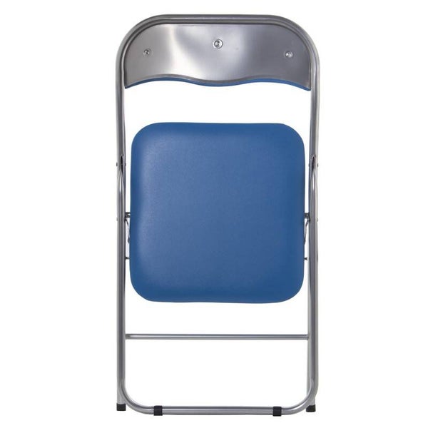 Silla Plegable Metal Asiento Azul Polipiel Acolchado 44x46x78cm, Alt.asiento:44cm