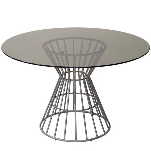 Mesa Comedor Cristal Gris Ahumado +84218 Base Metal Plateado Ø120x76cm
