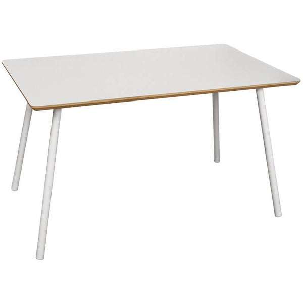 Mesa Comedor Patas Metal Blancas Sobre Madera Natural 140x80x75cm, Grosor Tabl:3cm