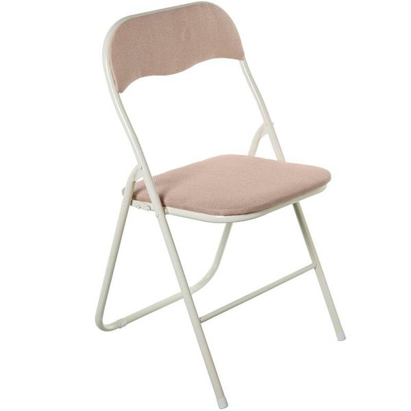 Silla Plegable Metal Blanco Tela Beige 44x47x80cm Alt.asiento:45cm