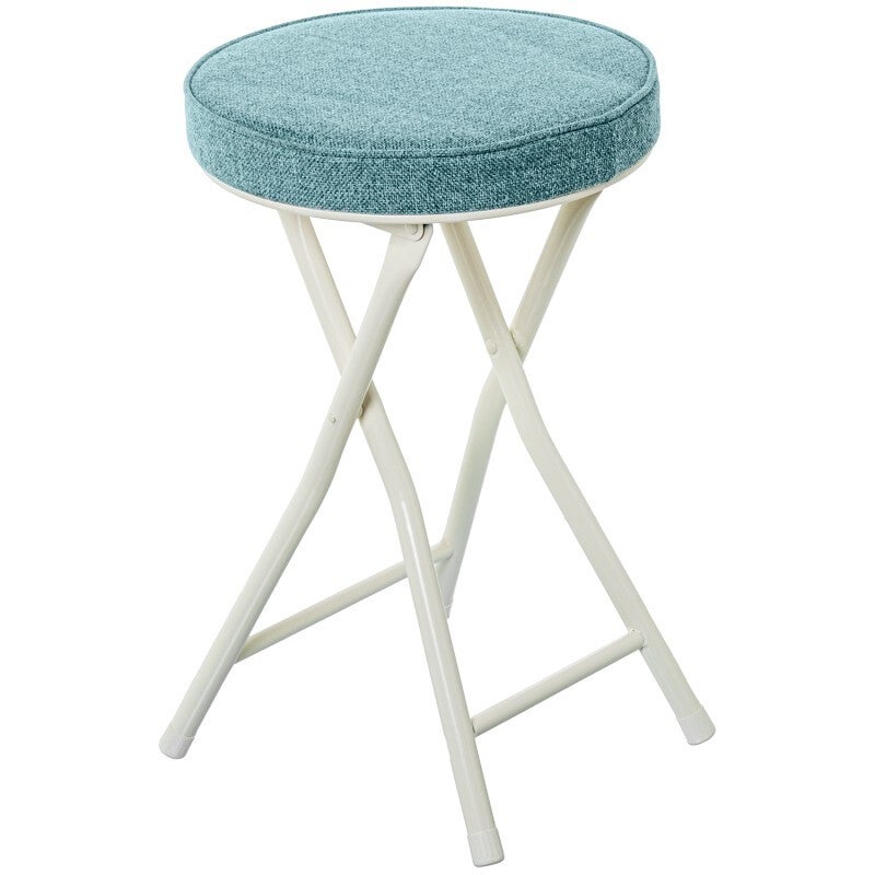 Taburete Plegable Metal Blanco Tela Verde Ø30x49cm