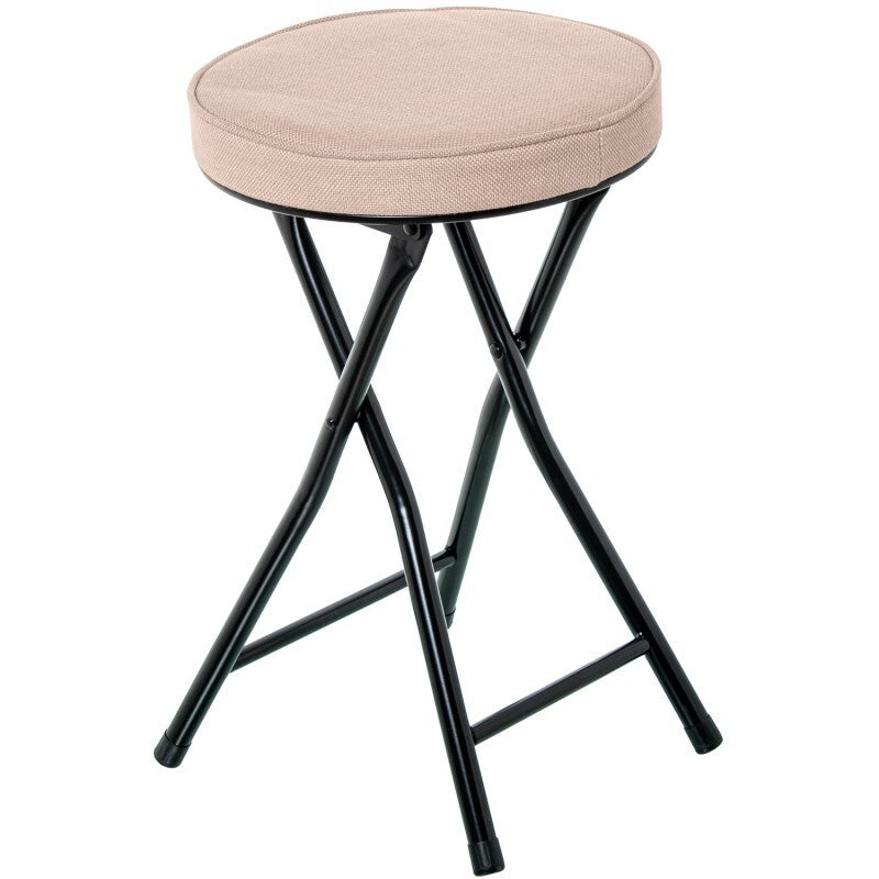 Taburete Plegable Metal Negro Tela Beige Ø30x49cm