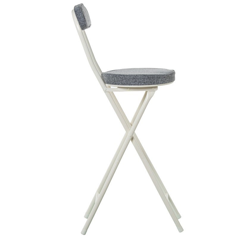 Taburete Alto C/respaldo Metal Blanco Tela Gris 30x42x93cm Alt.asiento:66cm