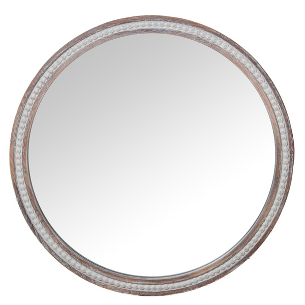 Espejo Pared Madera Dm Marrón Envejecido Ø80x2,5cm