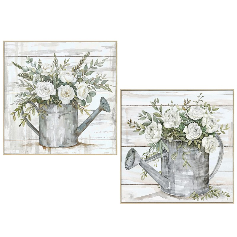 Cuadro Lienzo Marco Madera Natural 60x60cm Regaderas 40% Pin 60x60x1,9cm