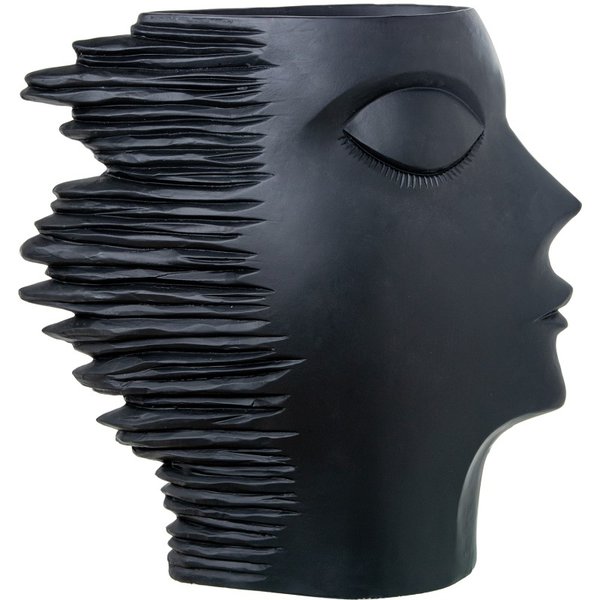 Figura/macetero Resina Rostro Perfil Negro 79x28x79cm Hueco Macet:20cm